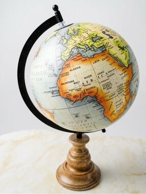 Decorative Rotating Desktop Globe with Turned Wood Base